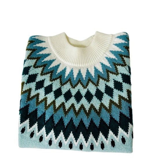 Talbots Mockneck Chevron Fair Isle Sweater MP Ice Green Cotton Blend – Pre-Owned - Picture 5 of 10